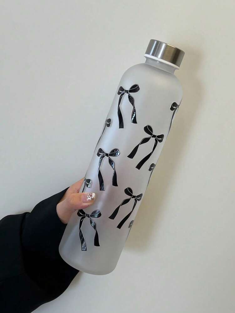 1L Aesthetic Water Bottle With Bow Print, Reusable Water Bottle With Lid, Ribbon Bow Frosted Water Bottle, Multipurpose Water Bottle for Travel
