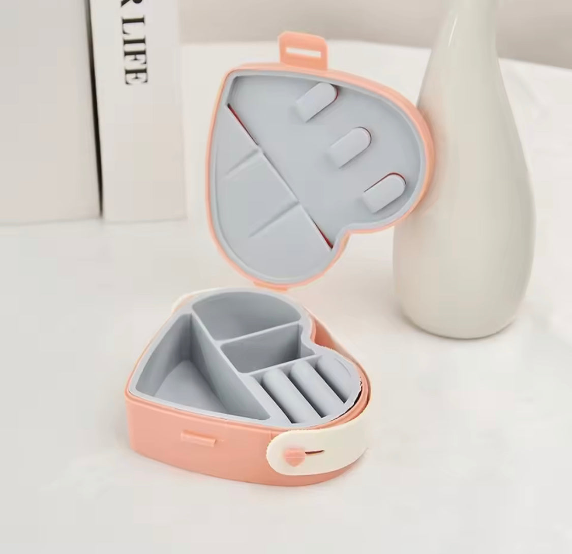 Portable Storage Jewelry Box, Cute Plastic Silicone Rings Case, Jewelry Storage Box With Leather Handle, Travel Carrying Mobile Cable And Earphones Organizer Case