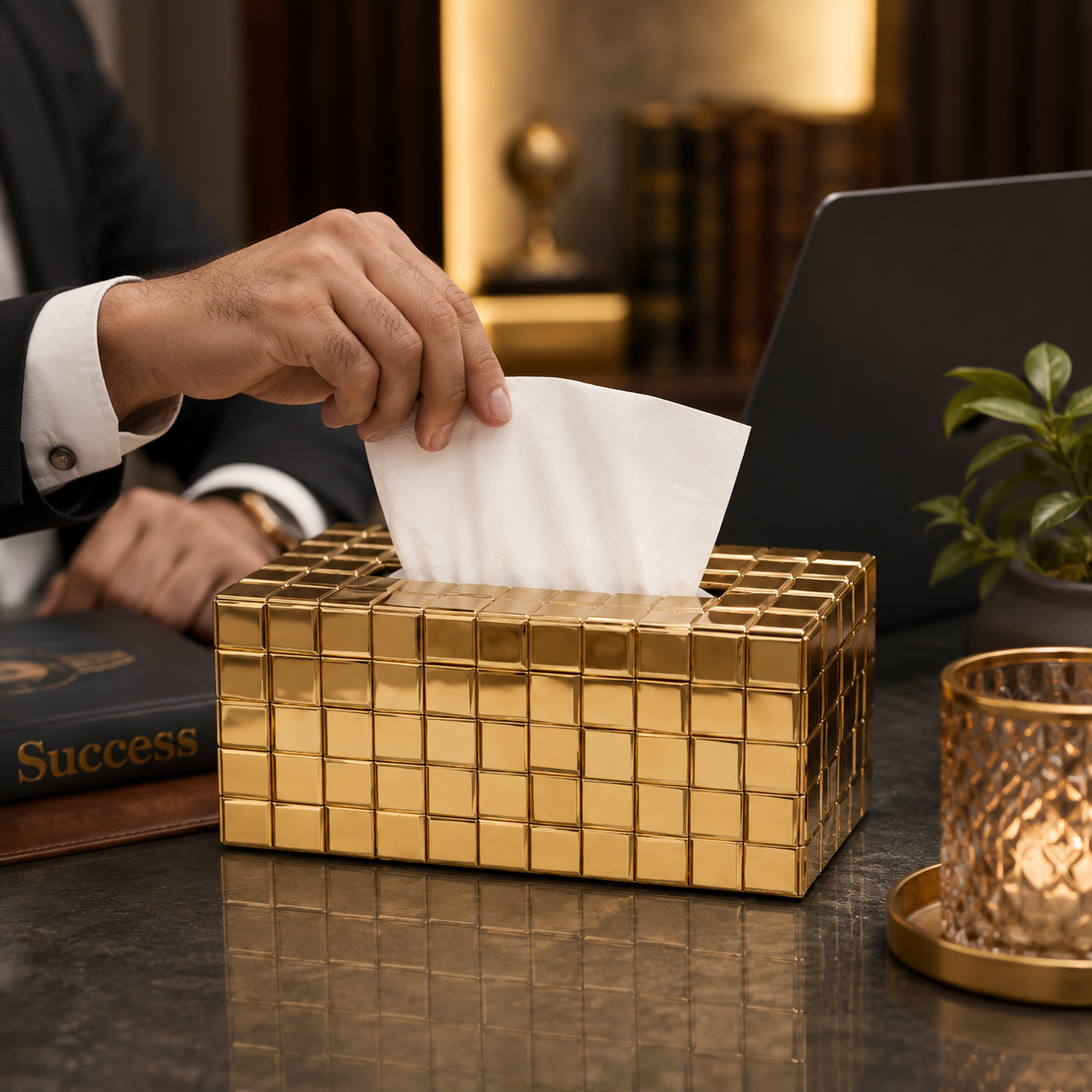 Luxury Rectangular Tissue Box Cover, Elegant Gold Tissue Box Cover, Rectangular Mirror Tissue Box, Royal Gold Mirror Tissue Holder