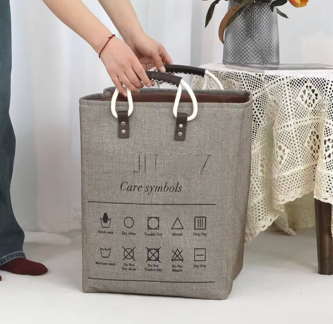 Nordic Style Handheld Laundry Basket, Printed Laundry Hamper With Handle, Portable Dirty Clothes Basket