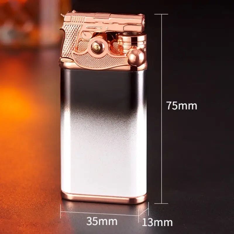 Gun Dual Flame Lighter, Rocker Arm Shape Lighter, Metal Inflatable Double Fire Lighter, Windproof Jet Turbo Lighter, Metal Double Flame Lighter, Open Fire Conversion Lighter, Creative Double Fire Flame Lighter, Butane Cigarette Lighter