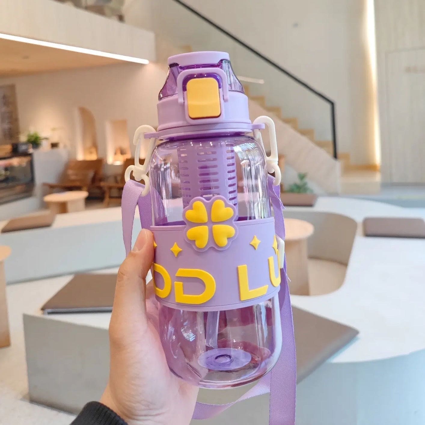 1L Student Summer Water Bottle, Fashion Plastic Bottle with Straw, Outdoor Sport with Tea Separator for Kids, 900ml Beverages Dispenser, Portable Drinking Water Bottle, Portable Drink Bottle For Outdoor, Kids Water Sippy Cup