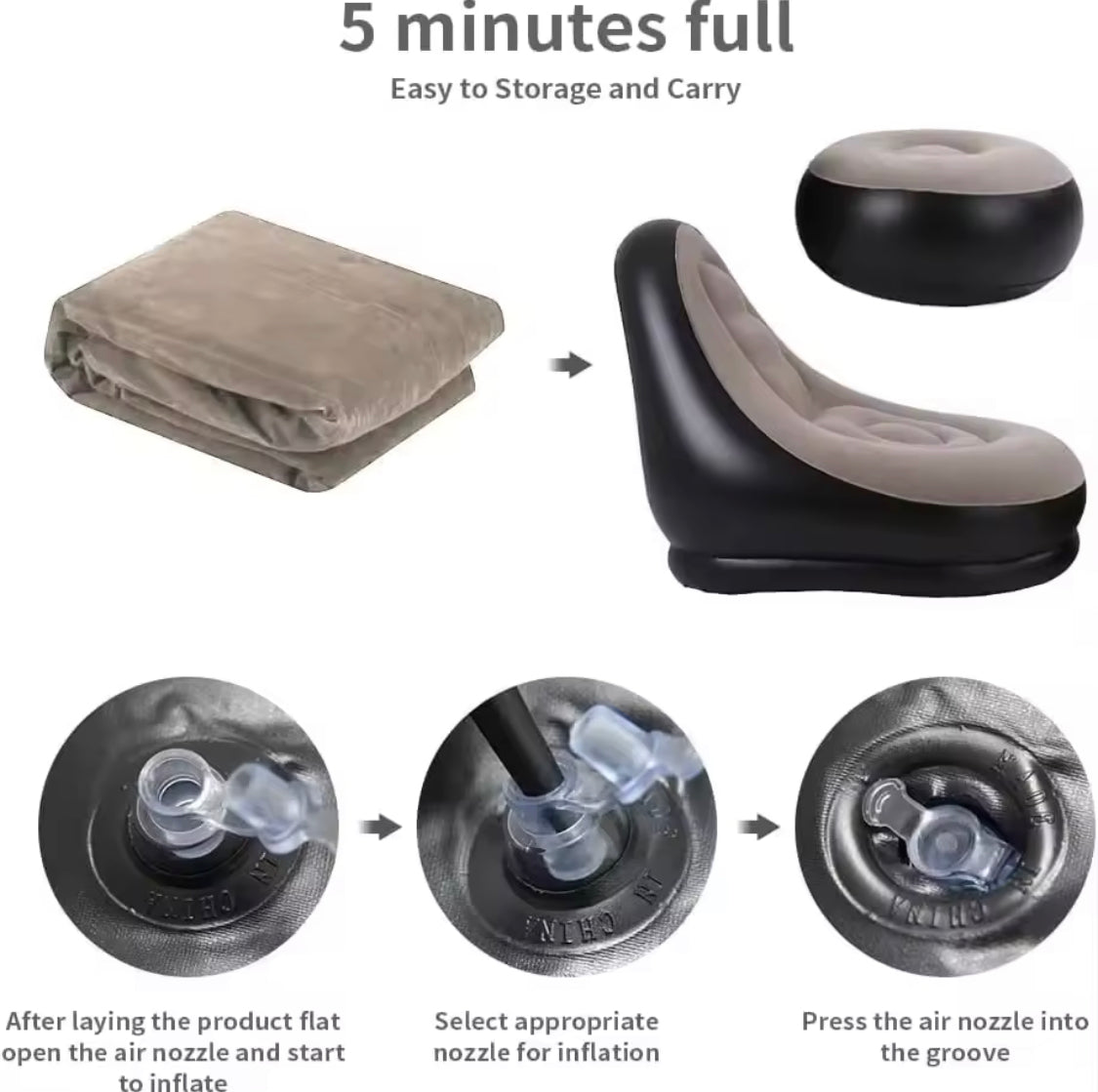 2Pcs Inflatable Folding Chair Sofa, Outdoor Sofa Bed with Footrest, Portable Folding Air Mattress