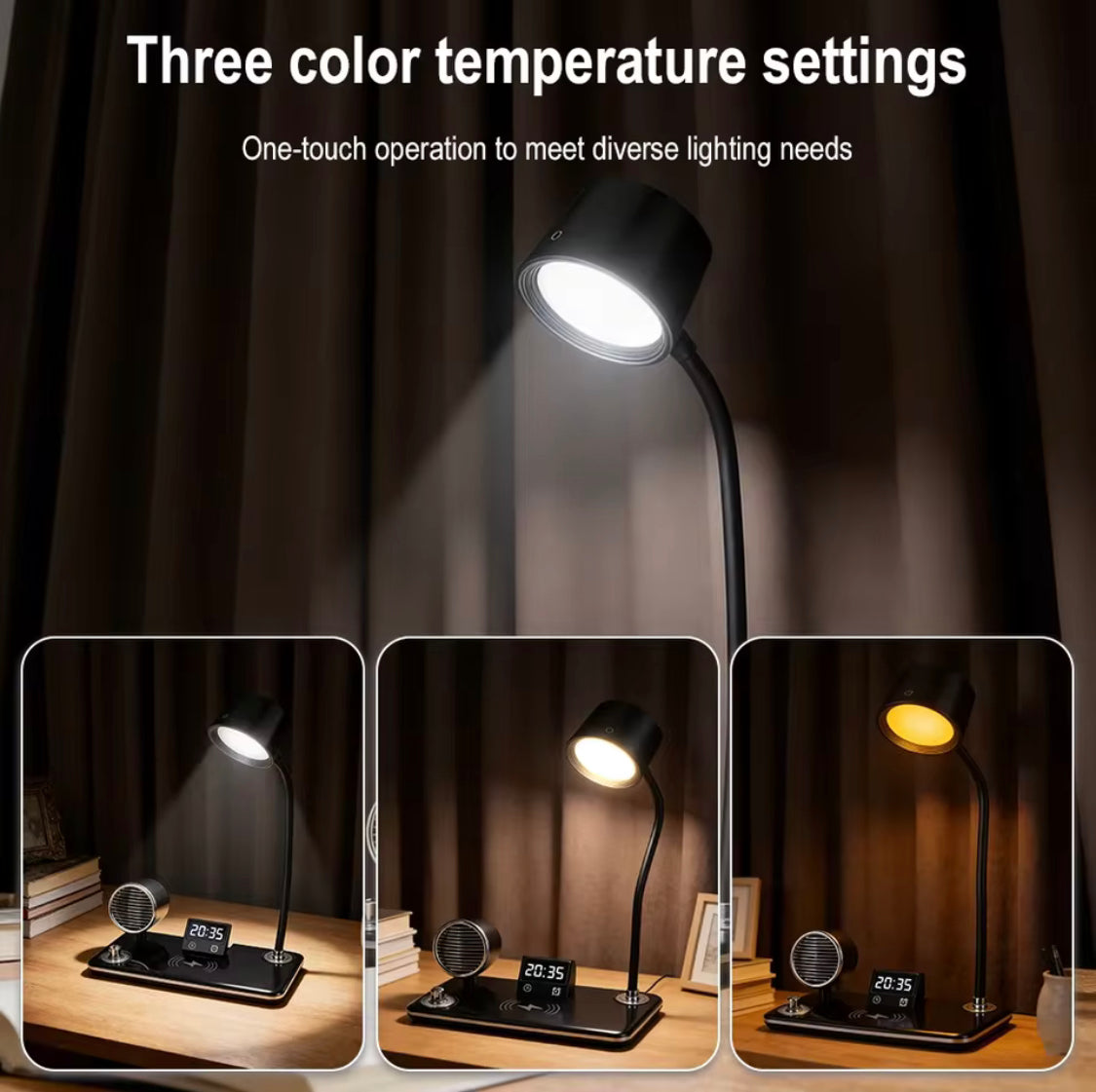 4 In 1 Smart LED Table Lamp, Wireless Lamp With Charging Pad, Adjustable LED Lamp With Bluetooth Speaker And Clock