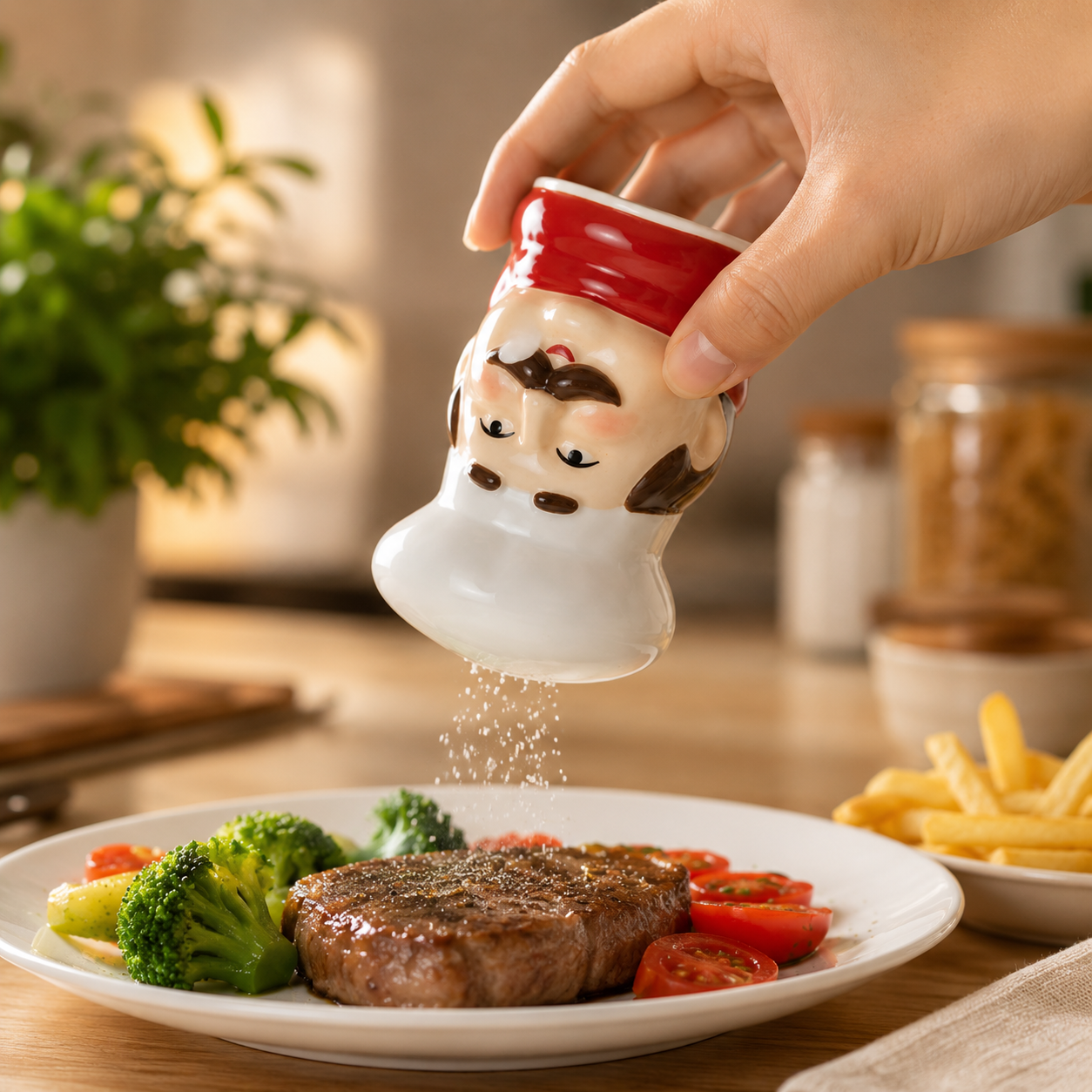 Ceramic Chef Salt And Pepper Shaker Set, 2pcs Kitchen Seasoning Set with Serving Tray