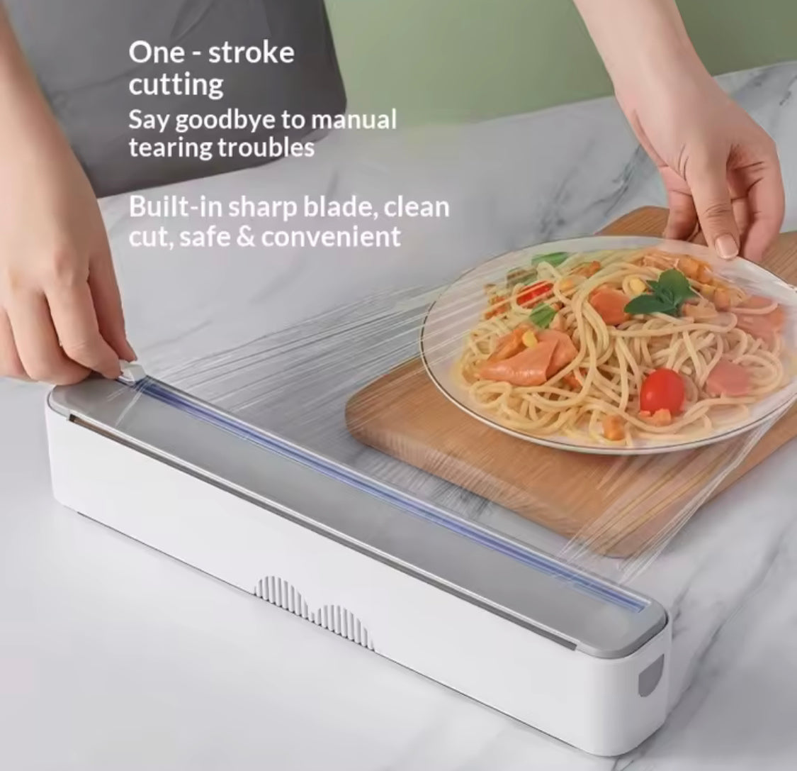 Reusable Food Wrap Cling Film With Cutter, Multipurpose Plastic Wrap Cutter, Wall Film Dispenser, Plastic Wrap Dispenser with Slide Cutter, Kitchen Organizer