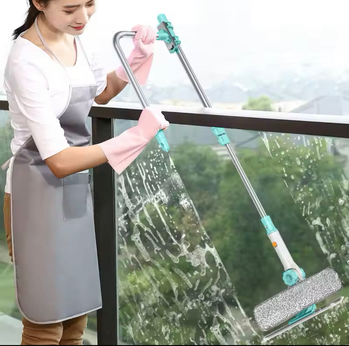U-Shaped Window Glass Cleaner, Retractable Pole Washing Dust Cleaner Brush, Double-Sided Glass Cleaning Tool