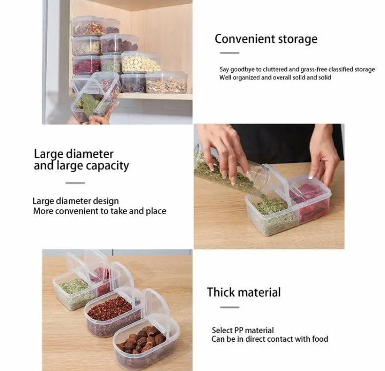 Double Sided Spice Storage Box With Lid, Transparent Household Spice jar, Spice Compartment Organizer Container