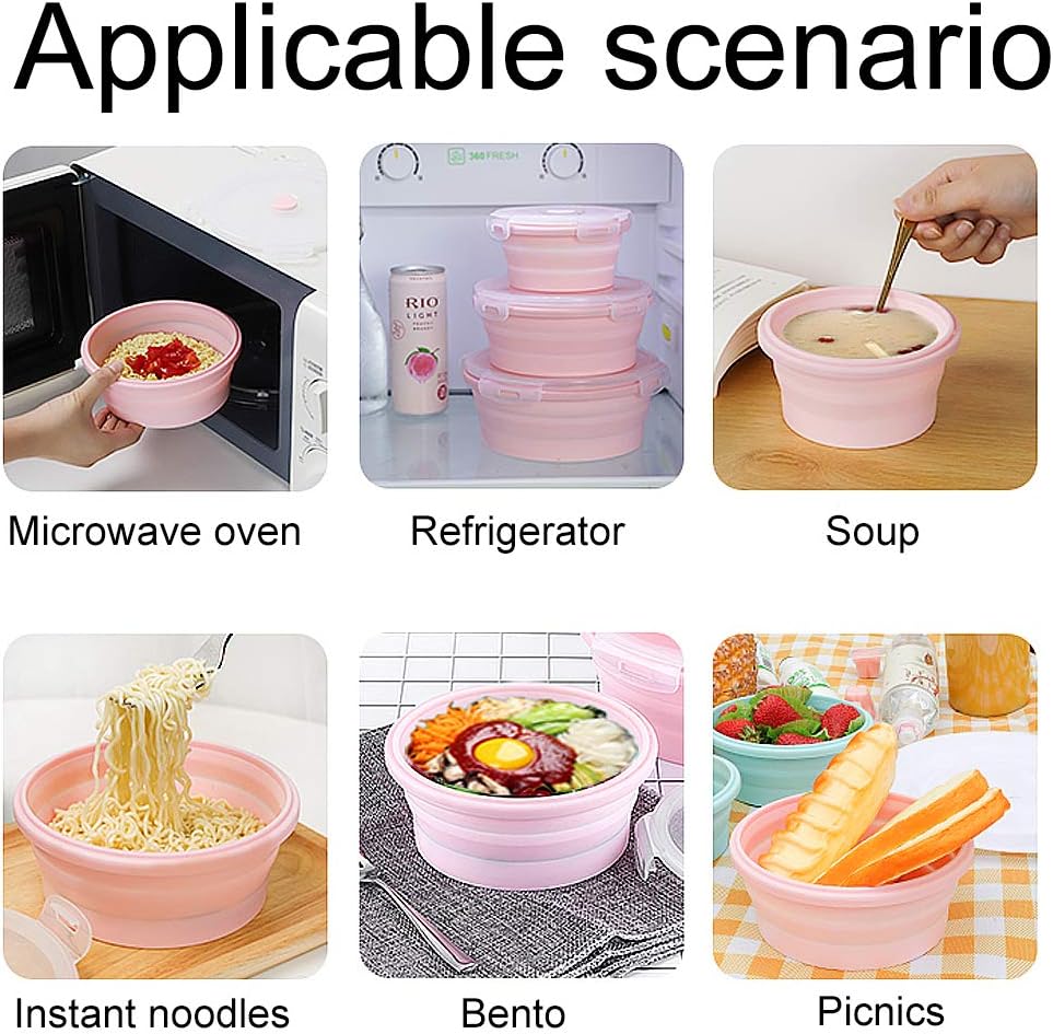 Silicone Foldable Food Container With Lid, Microwave Friendly Silicone Food Container, Silicone Folding Bento Lunch Box