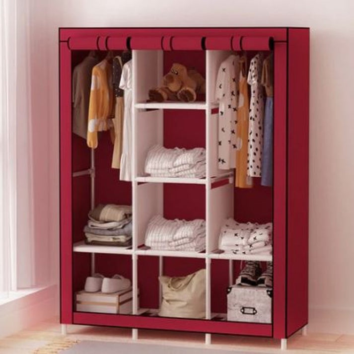 Portable Clothes Storage Cabinet, Multi Layer Fabric Wardrobe Organizer, Heavy Duty Portable Storage Wardrobe, Fabric Closet with Hanging & Storage Shelves