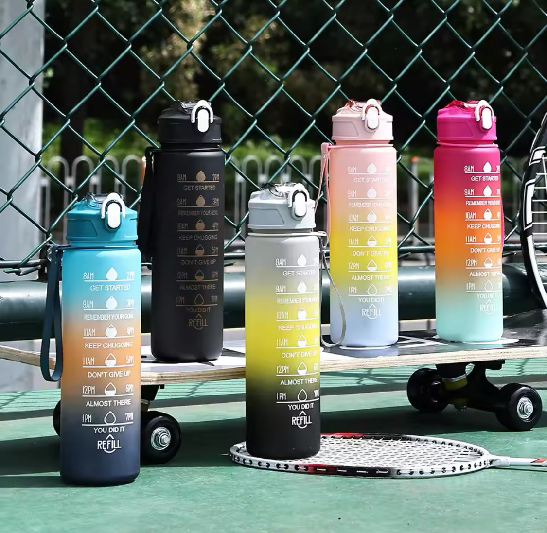 Gradient Colour Sports Water Bottle, Leakproof Travel Water Bottle, Time Marker Perfect for Outdoor Hiking Gym Water Bottle