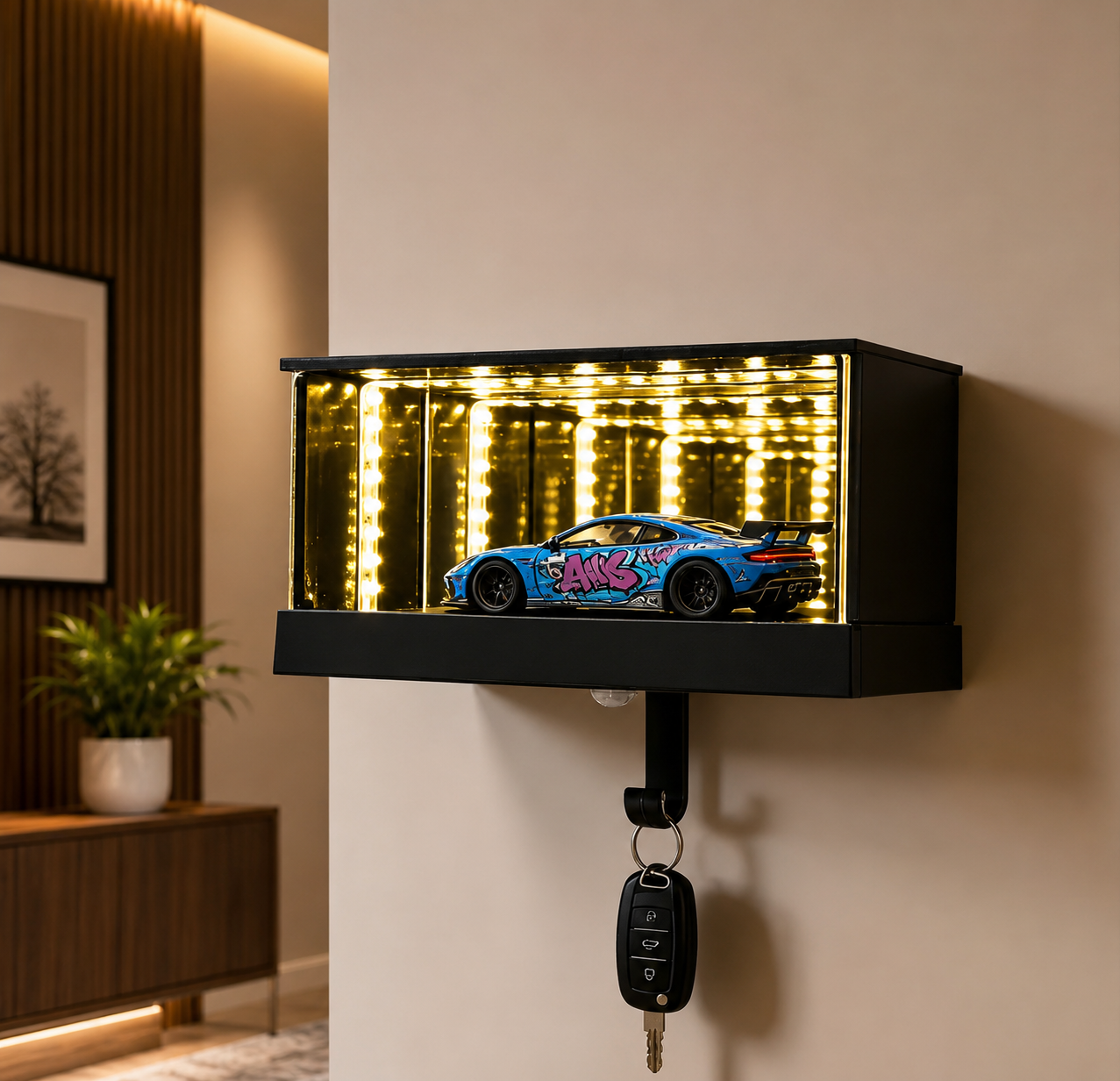 Infinity LED Car Display Key Holder, LED Display Key Box, Luxury Wall Mounted Car Display Shelf, Smart Wall Display Key Organizer