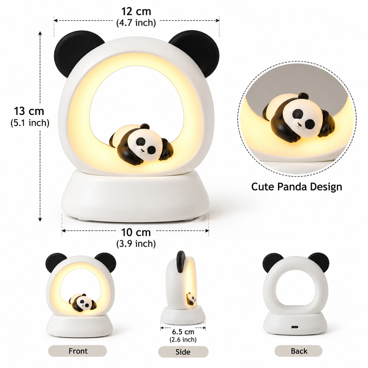 Cute Panda LED Night Light with Warm Glow, Panda Shaped Ambient LED Bedside Lamp, Panda Ring LED Night Lamp with Warm Light