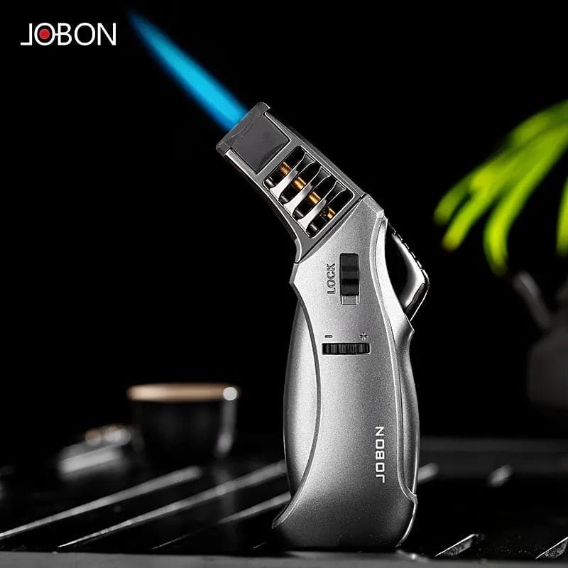 Jobon Turbo Flame Lighter, Creative Cigar Lighter With Fire Lock, Kitchen Flame Ignition Lighter, Refillable Jet Turbo Gas Lighter, Cigar Cigarettes Lighters, BBQ Candle Baking Inflatable Storm Flame Smoking Gadget