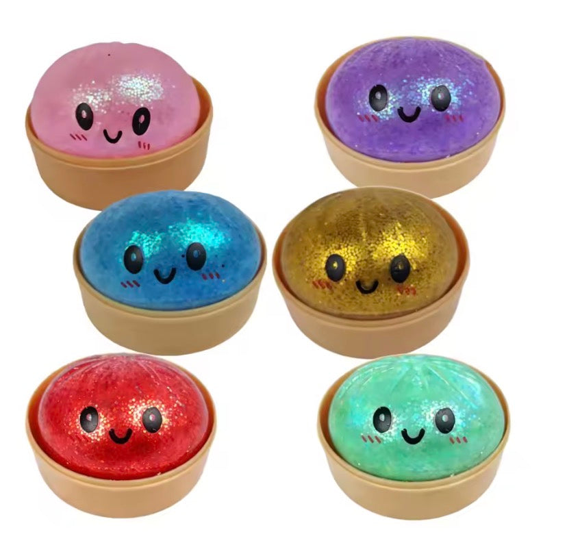 Mini Glitter Dumpling Squishy Ball, Soft Glitter Squishy Ball for Kids Kawaii Glitter Squishy Stress Ball, Soft Sensory Fidget Toy, Cute Glitter Gel Squishy Toy