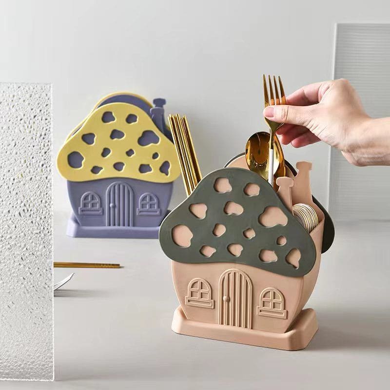 Mushroom Drying Cutlery Basket, Kitchen Tableware Storage Rack Cutlery Holder, Multifunctional Kitchen Sink Box, Hollow Drainer Spoon Fork Holder