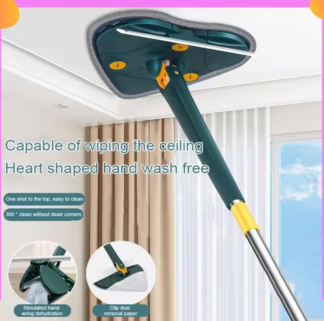 Heart Shaped Twist Mop With Viper, Rotatable Cleaning Squeeze Mop, Adjustable Long Handle Mop