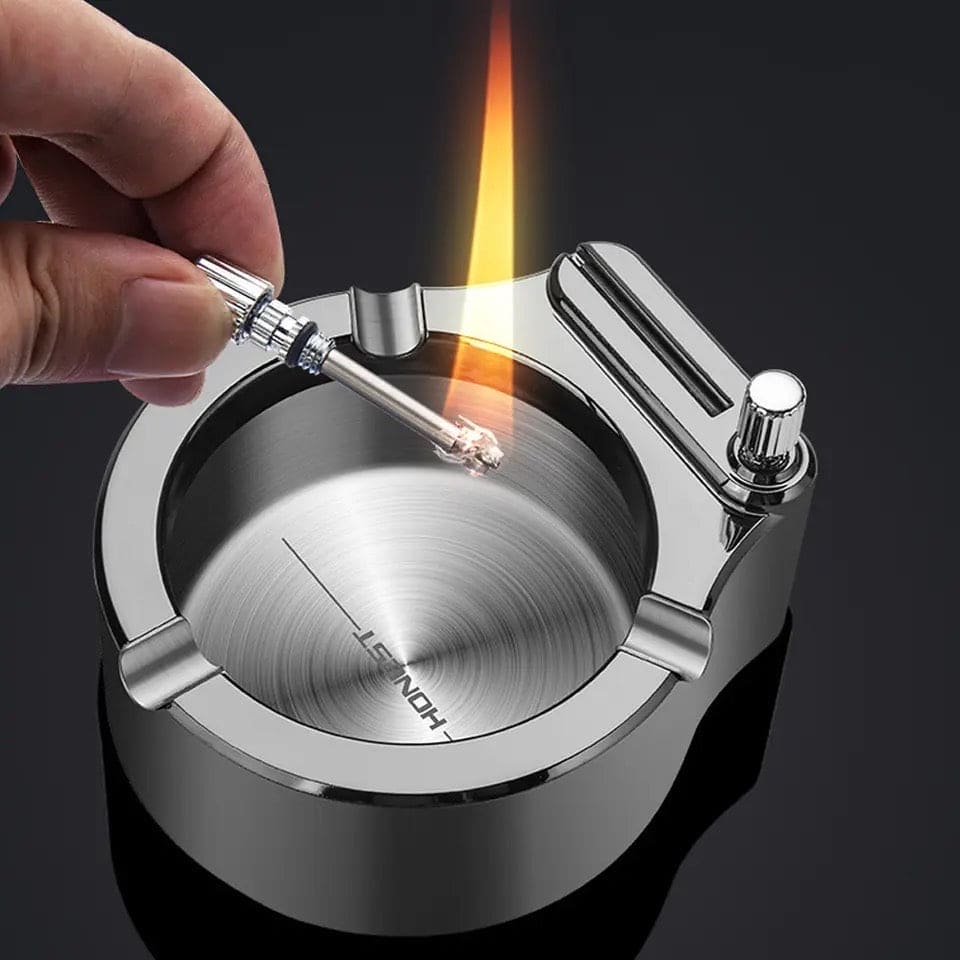 Vintage Metal Ashtray, Car Home Smokeless Storage Holder, Ashtray with Permanent Match Lighter, Multifunctional Torch Lighter, Portable Plated Permanent Match Lighter, Retro Metal Ten Thousand Match Lighter, Modern Tabletop Ashtrays