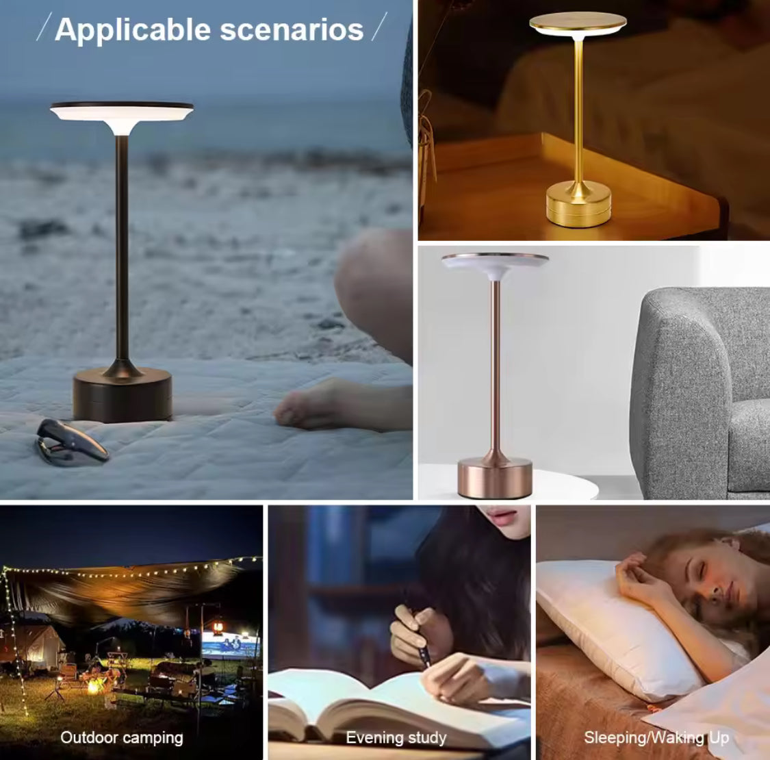 Touch Sensor LED Table Lamp, Portable Bedroom Night Light, USB Rechargeable Lamp, Wireless Reading Lamp