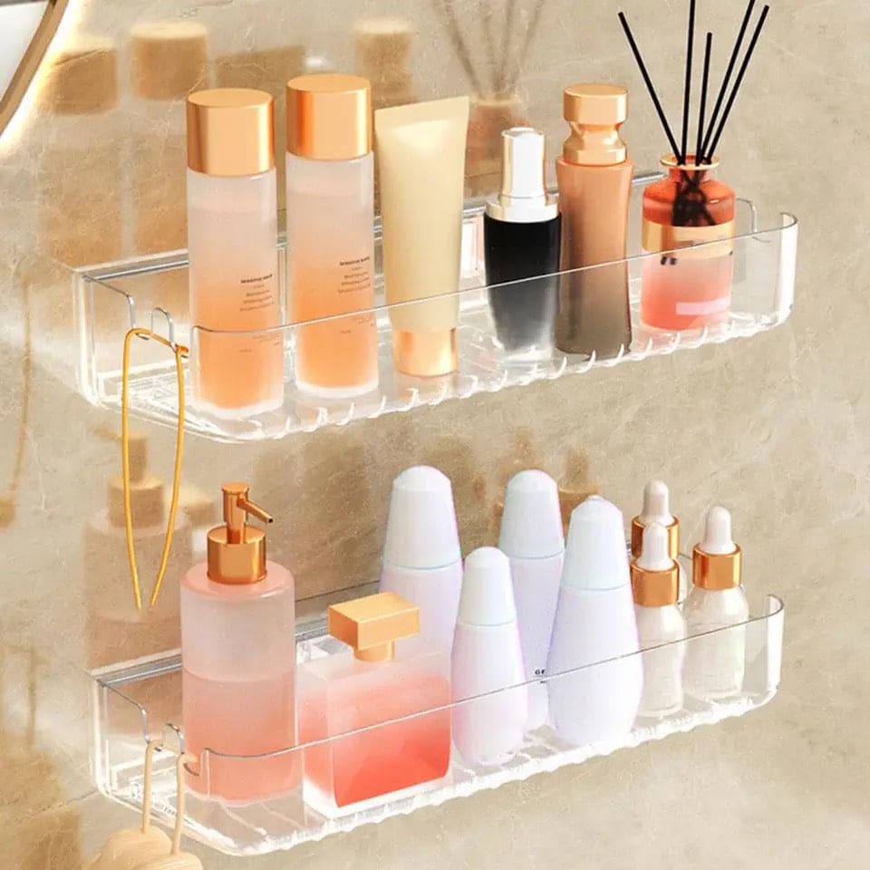 Letter Print Bathroom Storage Shelf, Wall-mounted Seasoning Keep Neat, Acrylic Sundries Storage Rack, Practical Anti-crack Storage Rack, Multifunctional Transparent Dorm Cosmetic Storage Rack, Multipurpose Countertop Basket, Bathroom Kitchen Storage Rack