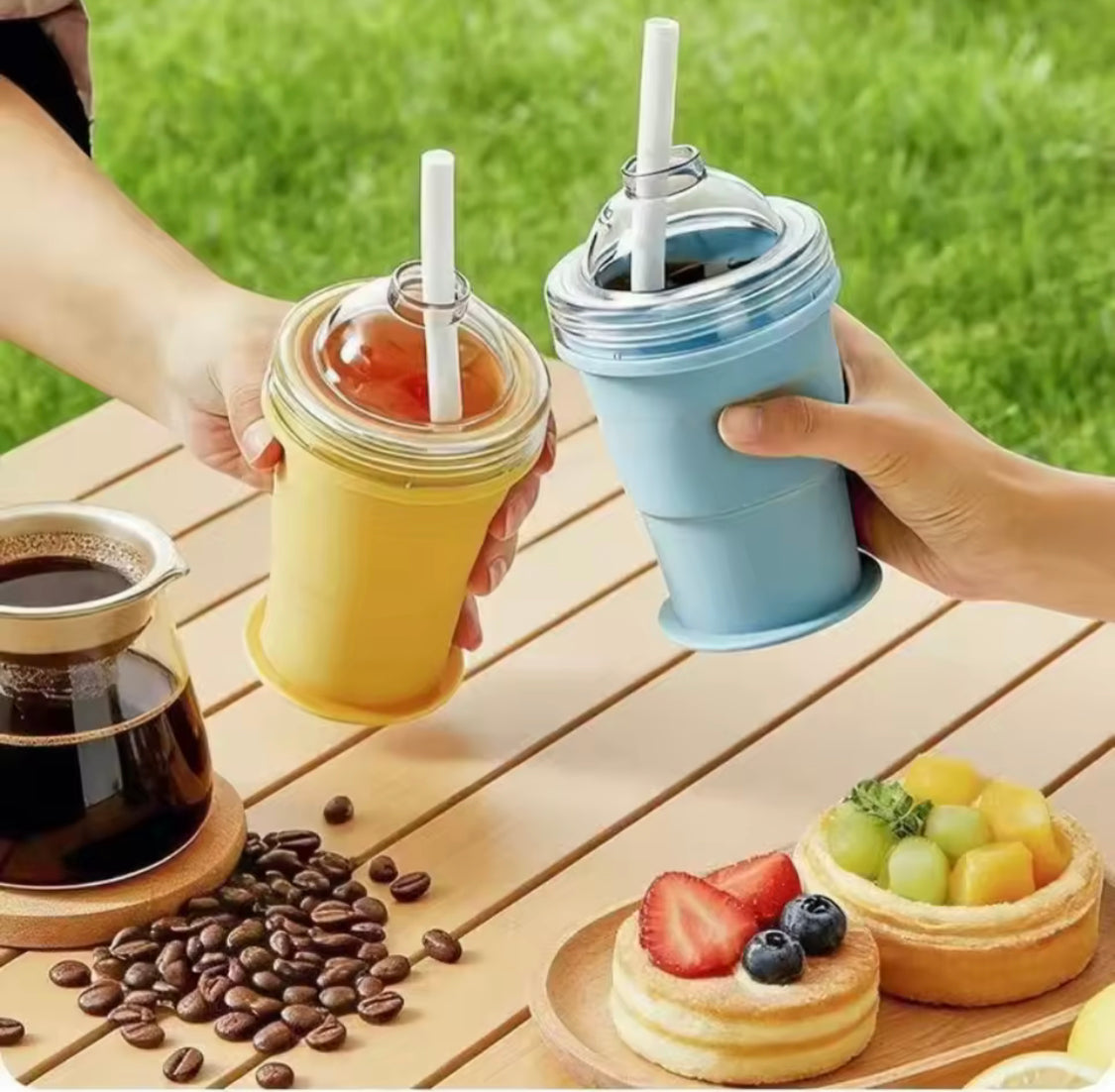 2 In 1 Collapsible Silicone Ice Ball Cup, Reusable Portable Ice Sphere Mold with Straw Lid, Portable Ice Ball Cup