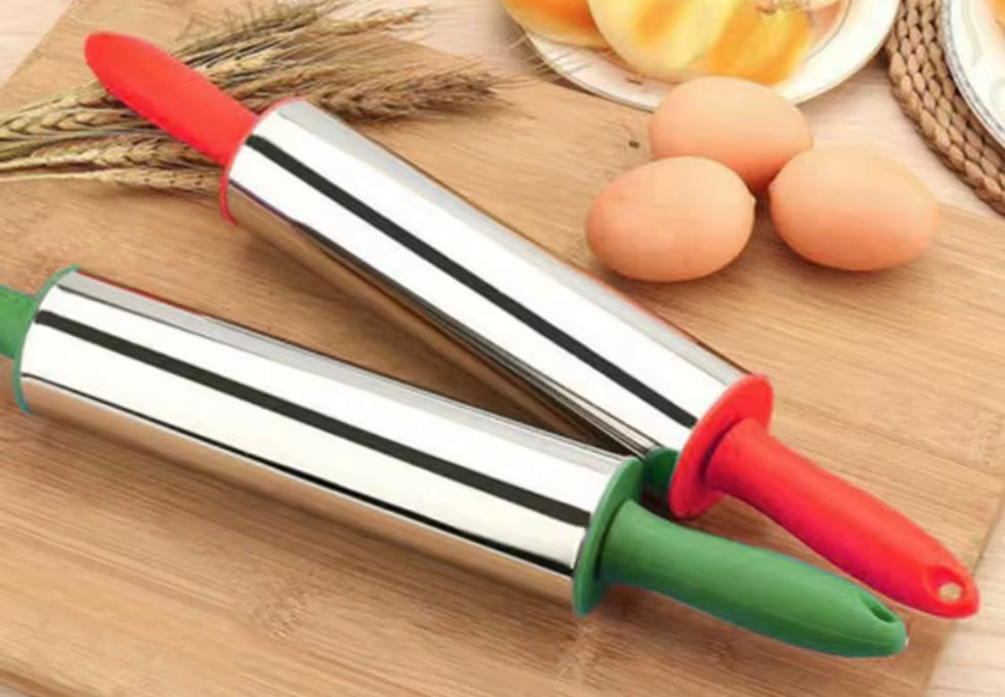 Durable Stainless Steel Dough Roller, Dumpling Skin Pressing Flour Stick Baking Tool, Kitchen Roti Belan, Non Stick Surface Baking Roller, Kitchen Cooking Accessories