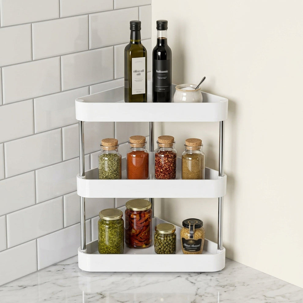 3 Tier Triangle Storage Utility Rack, Corner Organizer Rack, Space Saving Storage Shelf