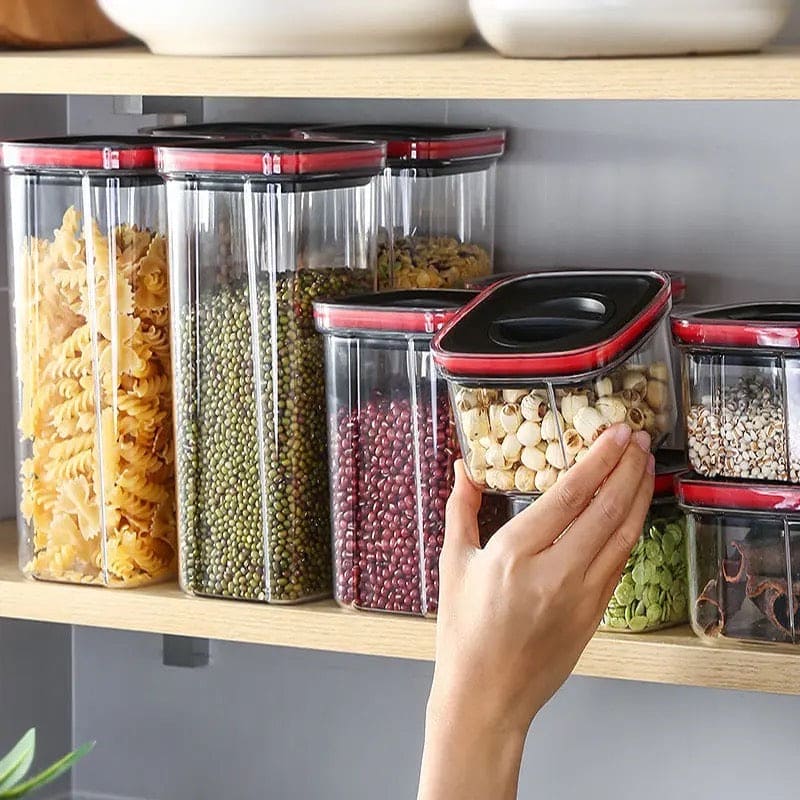 Spiral Button Sealed Container, Plastic Food Storage Container, Kitchen Organizer Jars Box, Multi Capacity Grain Storage Box, Kitchen Snacks Dry Plastic Fresh Keeping Tank, Acrylic Condiment Seasoning Set