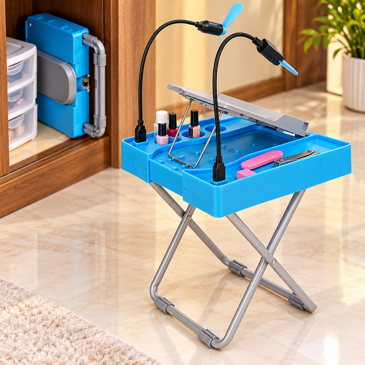 Portable Manicure Nail Art Station, Foldable Nail Care Organizer Table, Multi Purpose Manicure Station, All In One Nail Salon Workstation