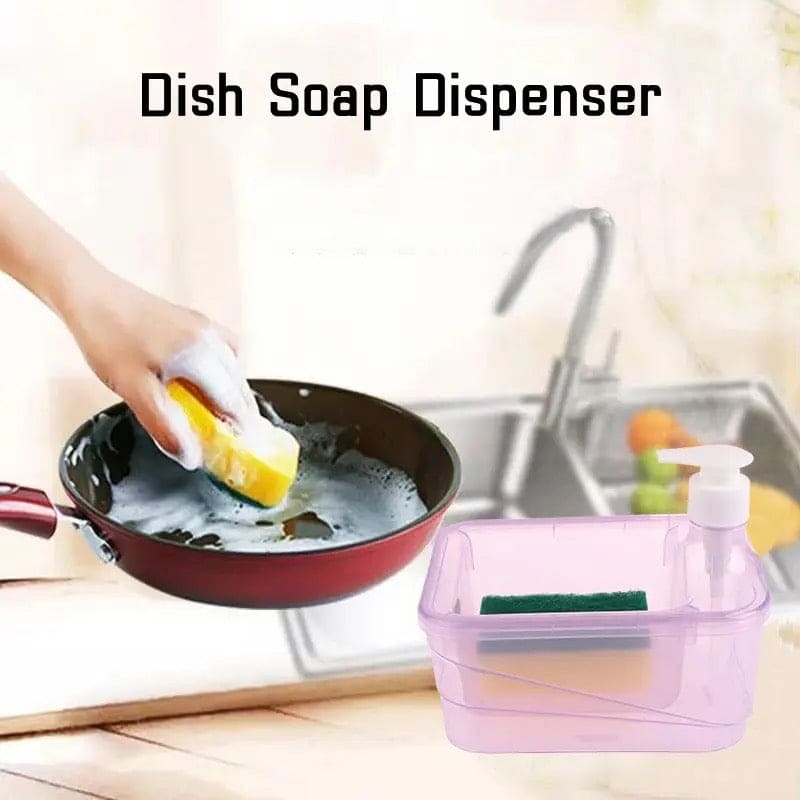 Press Cleaning Liquid Container, Soap Dispenser With Sponge Holder, Kitchen Liquid Dispenser Press Box, Press Soap Outlet Box Sponge Dispenser, 800ml Manual Sink Dish Washing Soap Dispenser, 2 in 1 Design For Kitchen