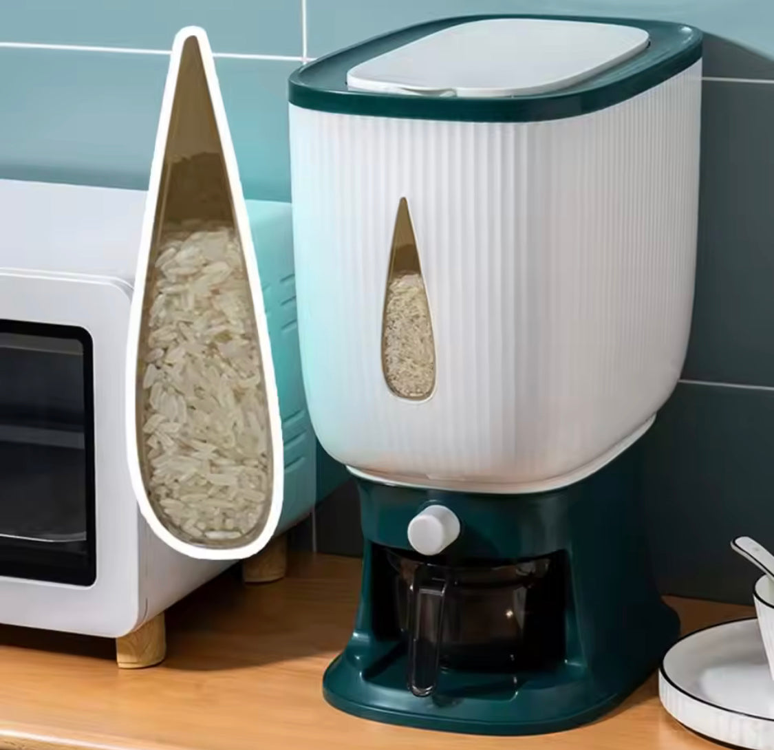 10KG Cereal Dispenser Bucket with Measuring Cup, Moisture Proof Rice Dispenser,