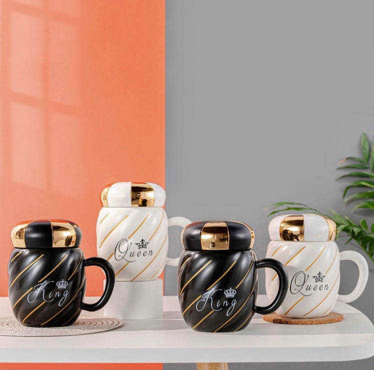 King Queen Ceramic Mug, New Design Couple Mug, Luxury Marble Coffee And Water Mug