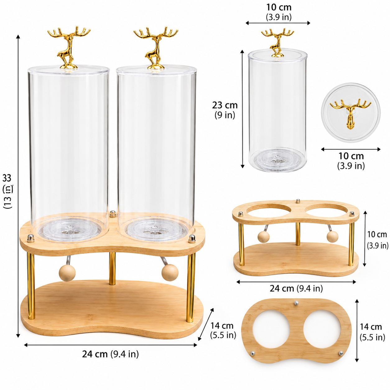 Tabletop Breakfast Cereal Organizer, Royal Deer Cereal Serving Station, Wooden Stand Corn Flakes Dispenser, Elegant Deer Cereal Dispenser