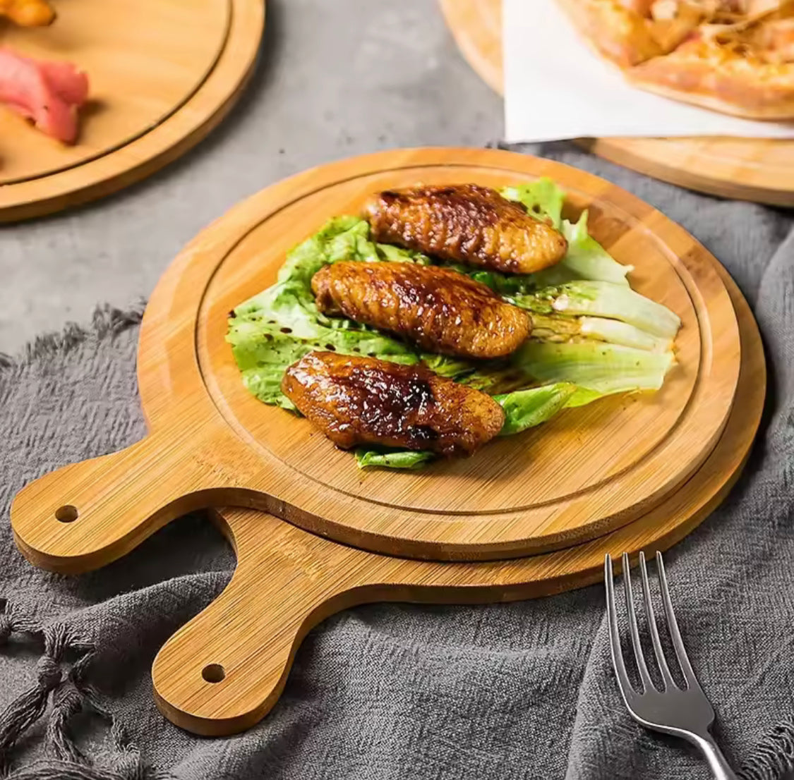 Wooden Pizza Paddle Serving Board, Eco Friendly Wood Serving Plate, Multipurpose Food Snack Steak Bread Tray, Decorative Kitchen Dining Table Dish, Kitchen Tools Accessories