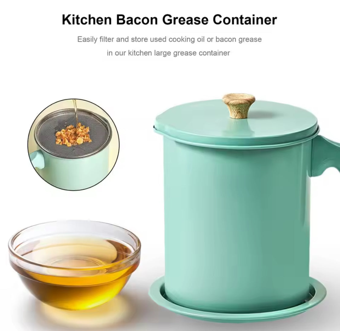 1.4 Litter Stainless Steel Kitchen Oil Filter Pot, Manual Grease Oil Container, Kitchen Oil Separator And Storage Can With Fine Mesh Strainer, Oil Trap with Lid, Strainers Pot Oil Bottle, Filter Oils Separator Tank, Kitchen Cooking Tools