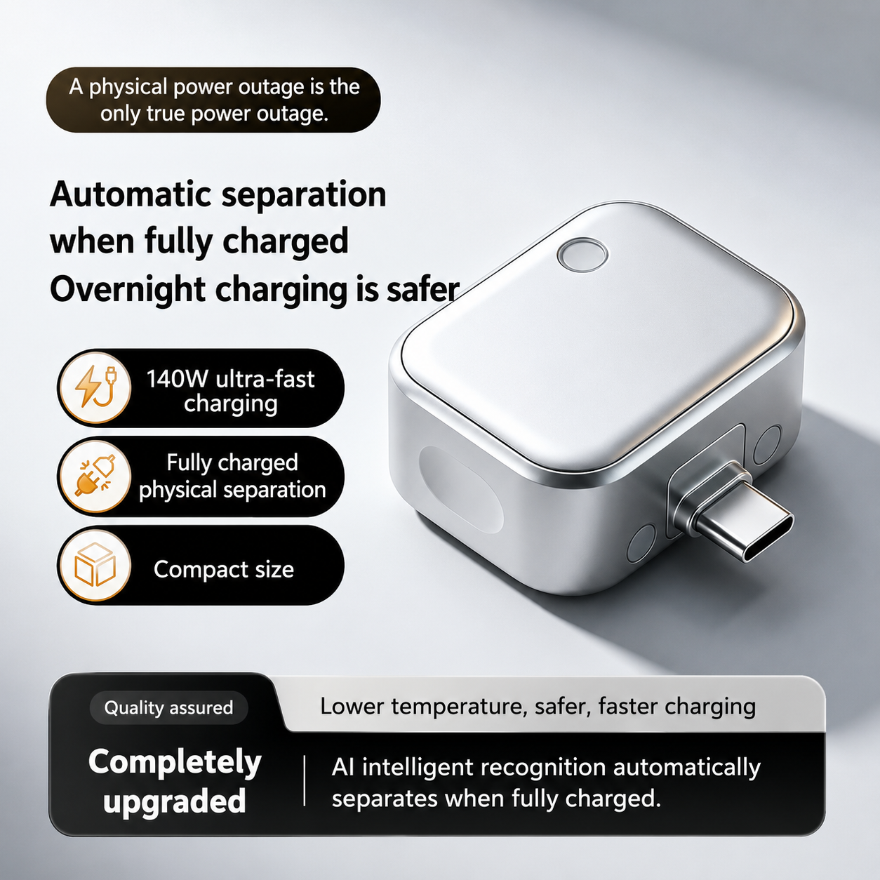 Smart Auto Charging Disconnector, Auto Disconnect Type-C Charging Connector, Auto Power Cutoff Adapter, Smart Charging Safety Connector