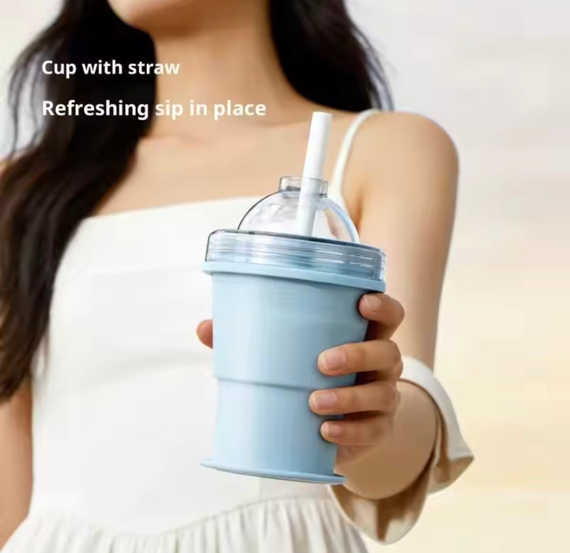 2 In 1 Collapsible Silicone Ice Ball Cup, Reusable Portable Ice Sphere Mold with Straw Lid, Portable Ice Ball Cup