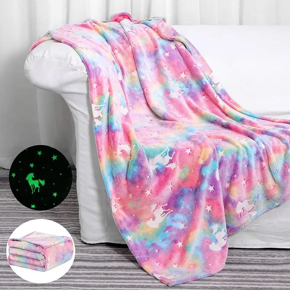 Glow In The Dark Blanket, Luminous Glowing Blanket For Kids, Super Soft Cozy Warm Rainbow Blanket, Unicorns Flannel Throw Blanket, Sleepiwsh Unicorn Kids Glow Throw, Rainbow Blanket Birthday for Toddler Kids, Cozy Soft Fluffy Fleece Nap Sleep Blankets