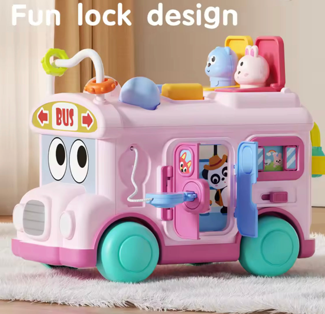 Educational Baby Bus Bus Toy, Motor Skill Learning Toddler Toys, Educational Play Bus with Multiple Activities, Kids Early Learning Educational Toy Car