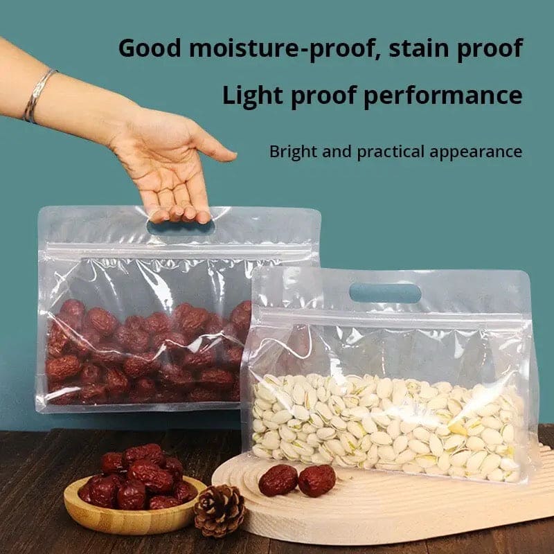 Set Of 4 Transparent Flat Bag, Reusable PEVA Food Bag, Freezer Stand Up Food Storage Bag, Kitchen Organizer Fresh Shut Bag, Multifunctional Food Preservative Storage Bag, General Use Portable Ziplock Bag