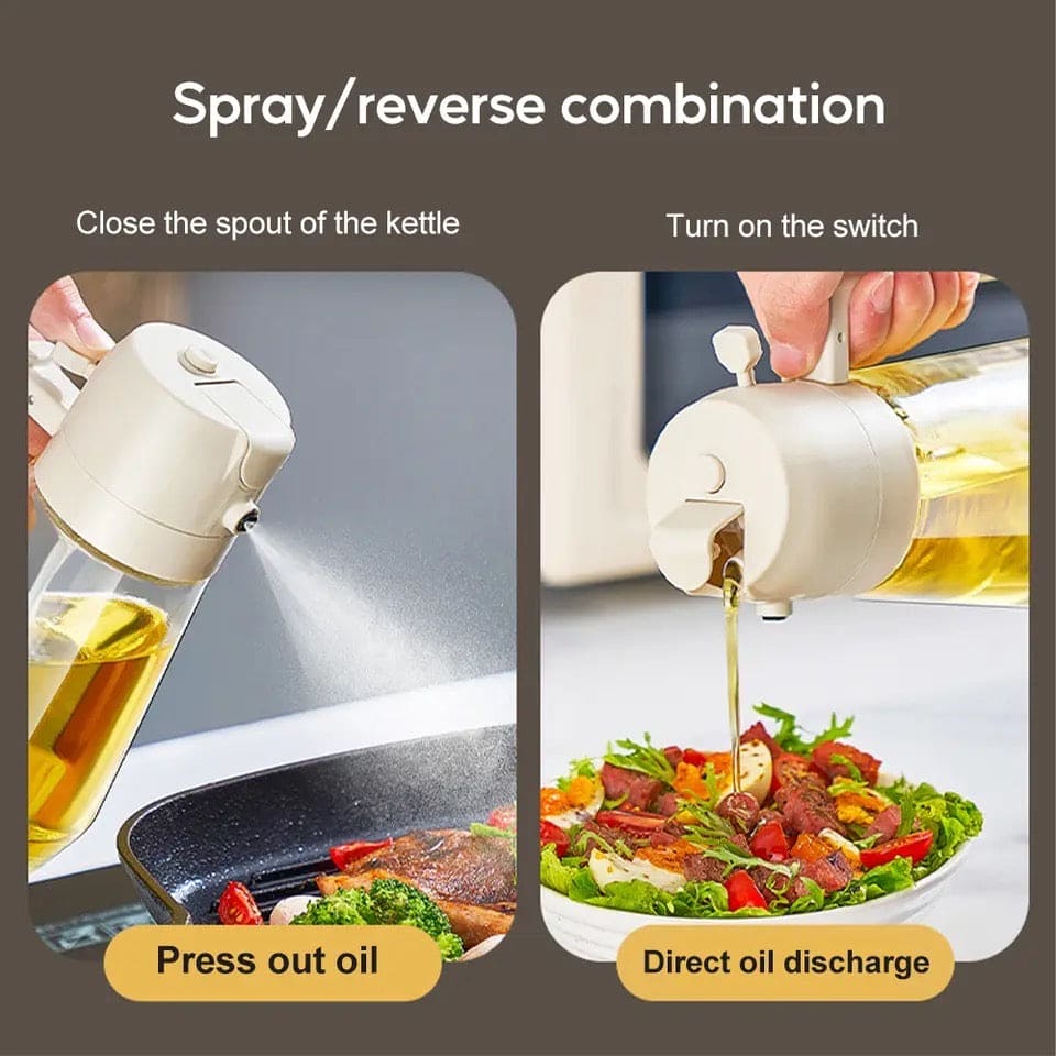 2 In 1 Oil Kettle, Oil Pot, Kitchen Oil Spray Bottle And Dispenser, Glass Oil Bottle For Cooking, Vinegar Soy Sauce Spray Pour Oil Container, Home Barbecue Air Fryer Glass Baking Oil Kettle, Double Function Oil Dispenser And Bottle