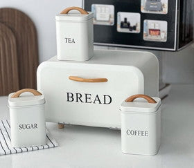 Set of 4 Nordic Bread Box & Canister Set, Modern Kitchen Bread Storage Set, Vintage Style Bread Storage Set, Home Essentials Bread Bin Set