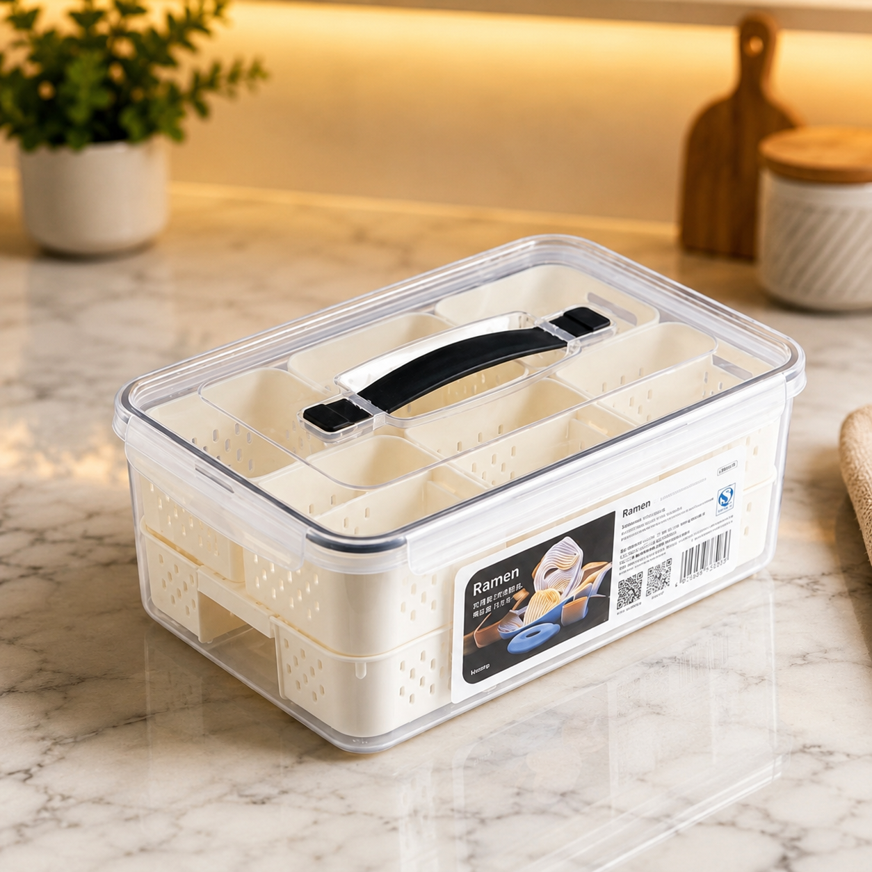 Multi Compartment Food Storage Box, 6 Compartments Food Storage Organizer Box, Kitchen Food Storage Container with Lid