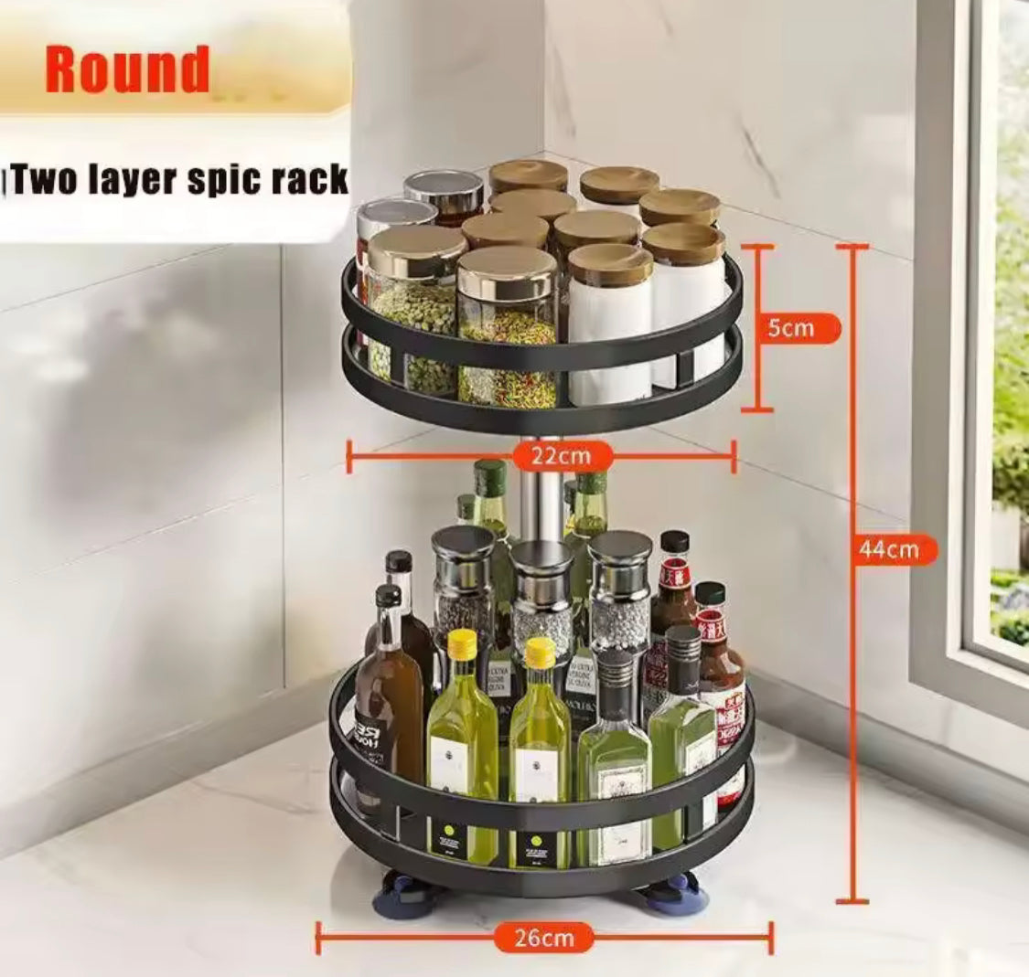 360° Rotation Spice Rack Organizer, Multi Layer Carbon Steel Kitchen Storage Rack, Non Skid Base Kitchen Storage Rack