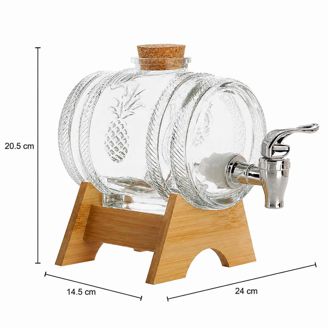 5L Crystal Barrel Glass Beverage Dispenser, Vintage Glass Drink Dispenser with Wooden Stand, Decorative Glass Lemonade Barrel, Elegant Serving Beverage Dispenser