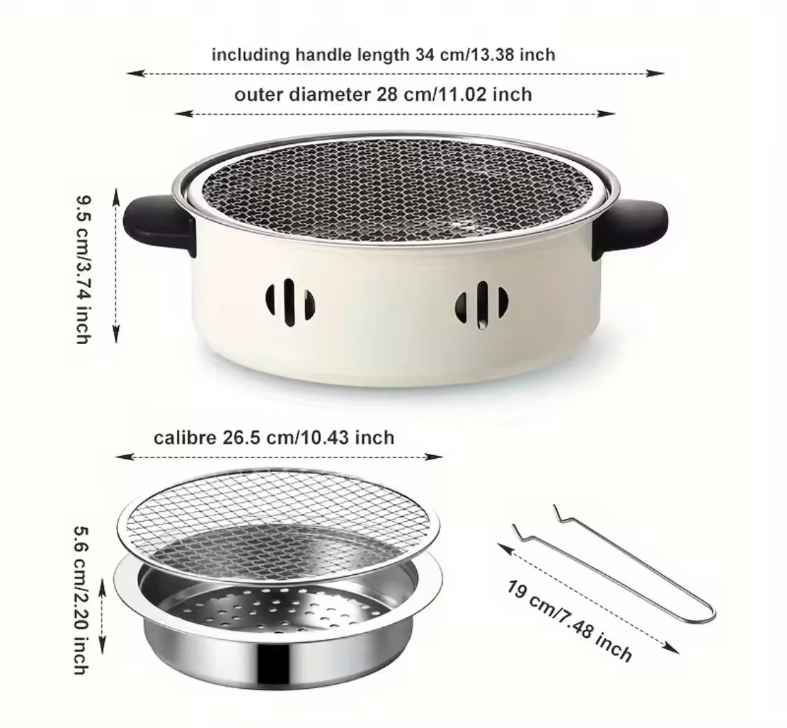 Portable Barbecue Stove With Coal Grill, Tabletop BBQ Grill Pan, Round Non Stick Barbecue Rack, Outdoor Camping Barbecue Stove, Korean Charcoal Stove, Stainless Steel Split Barbecue Grill