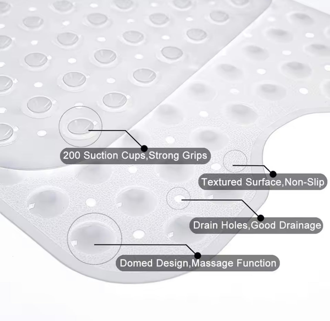 Rectangle PVC Anti Skid Bath Mat, Soft Shower Bathroom Mat, Suction Cup Non Slip Bathtub Carpet