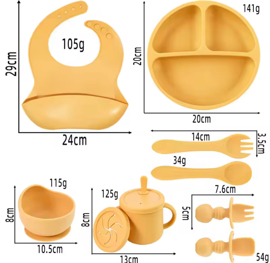 8pcs Silicone Baby Feeding Set, Portable Baby Feeding Set, Newborn Essentials Feeding Set, Adjustable Girl Boy Children Bibs, Newborn Feeding Accessories