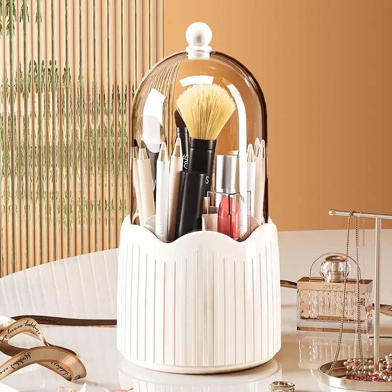 Wave Makeup Brush Organizer, Starry 360° Rotating Makeup Organizer, Cosmetic Organizer Bucket with Visible Cover, Desktop Makeup Brush Storage Bucket, Multifunctional Desktop Stationary Organizer, Dustproof Rotating Makeup Brush Holder