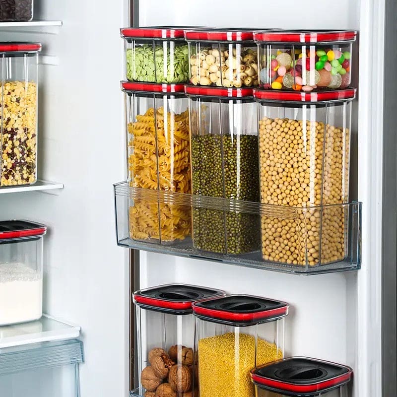 Spiral Button Sealed Container, Plastic Food Storage Container, Kitchen Organizer Jars Box, Multi Capacity Grain Storage Box, Kitchen Snacks Dry Plastic Fresh Keeping Tank, Acrylic Condiment Seasoning Set